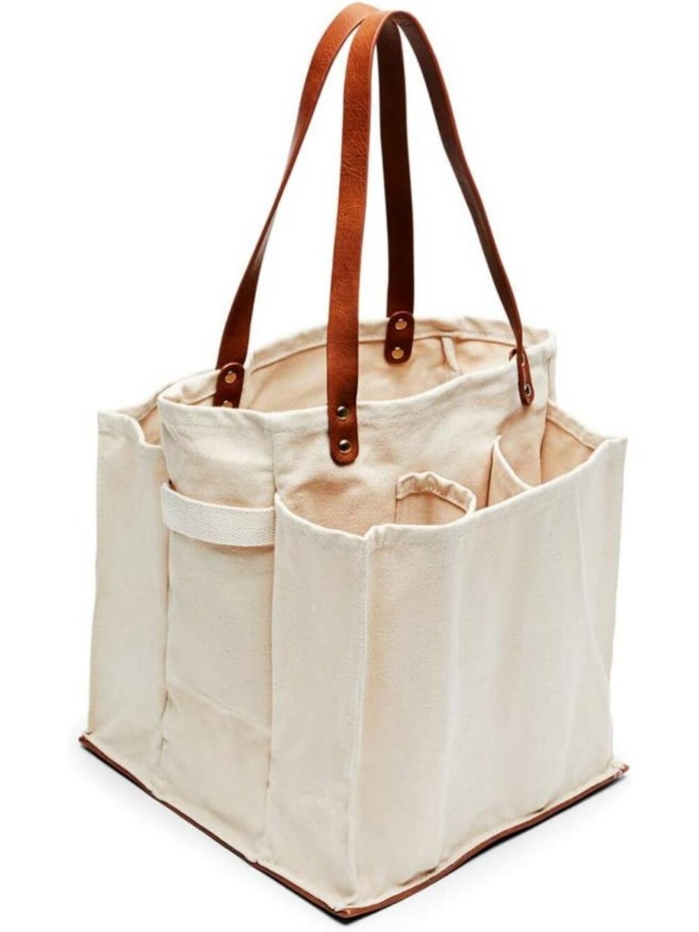 Large Reusable Farmer's Market Tote Bag - 7 Pocket Heavy Duty Canvas Utility Bag